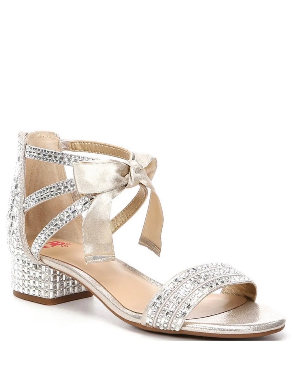 Gianni Bini Silver Crystal Ankle Tie Block Heel Sandal
